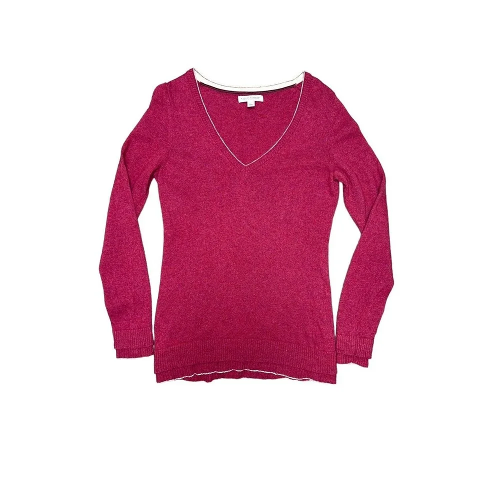 Banana Republic Women V-Neck Double Trim Sweater Sz L Pink‎ Cashmere/Wool Blend